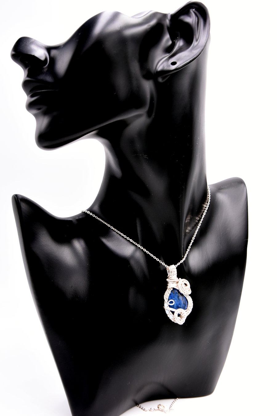 Lapis lazuli pendant; wire wrapped pendant