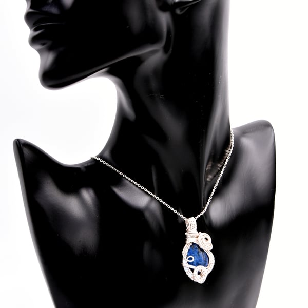 Lapis lazuli pendant; wire wrapped pendant