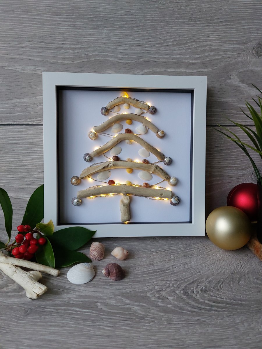 Cornish driftwood Christmas light up tree