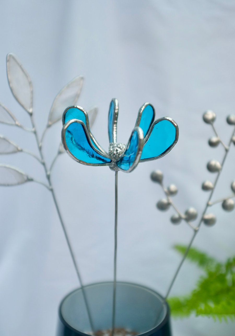 Stained Glass Flower - Handmade 3D Honeysuckle - Silver Finish