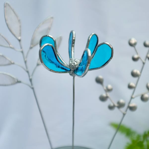 Stained Glass Flower - Handmade 3D Honeysuckle - Silver Finish