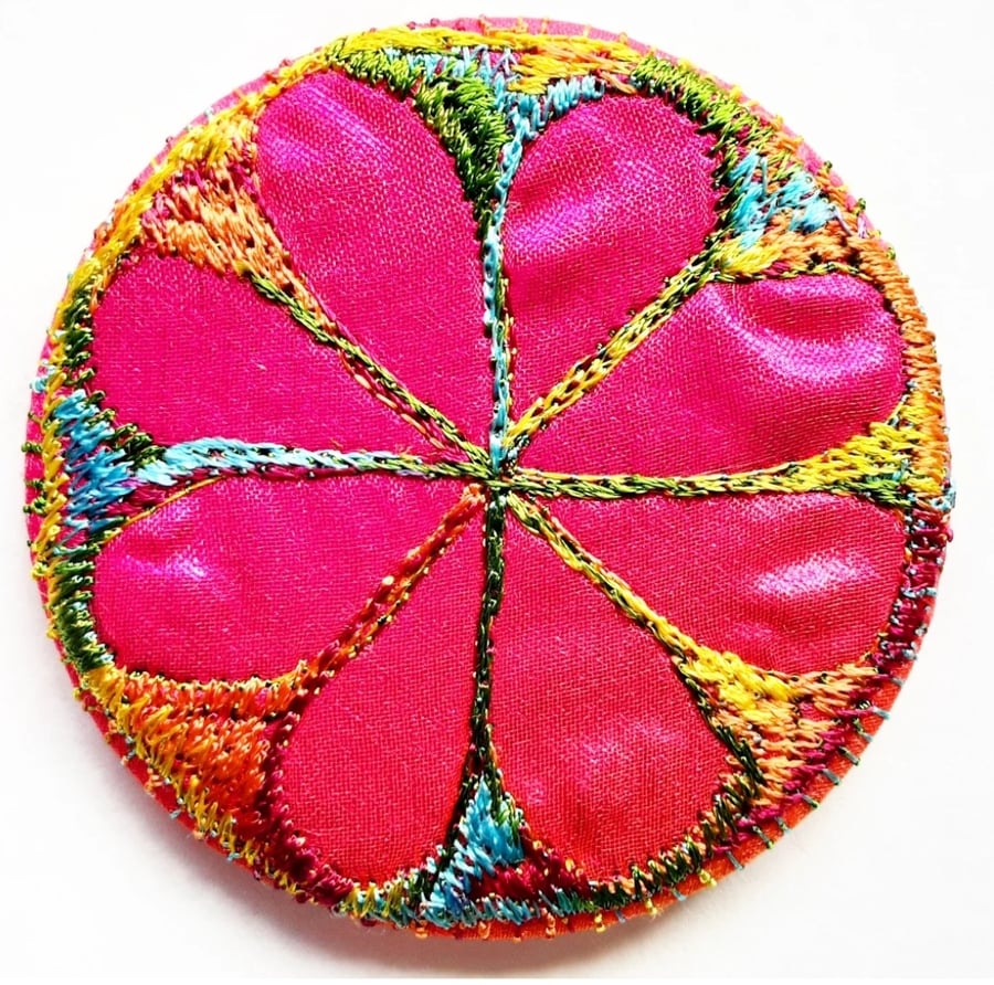 58mm Multicoloured Flower Textile Badge 