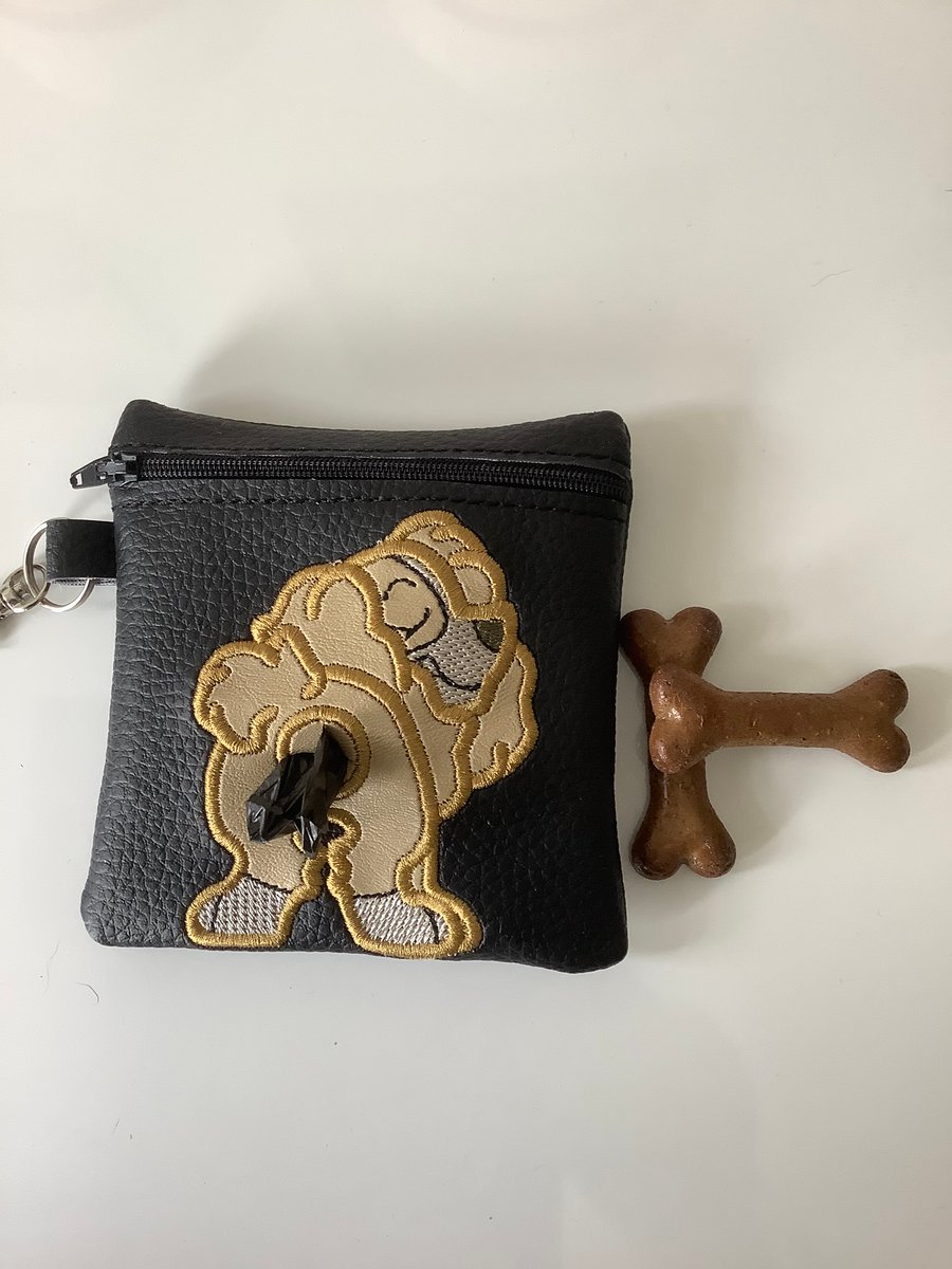 Desirable Spaniel  Embroidered Black  faux leather dog poo bag dispenser ,