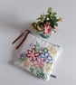 Make up pouch recycled from colourful vintage floral embroidery