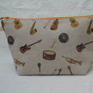 Musical Instument  Print Project Holder. Lined Purse. Zipped Holdall.