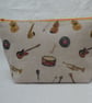 Musical Instument  Print Project Holder. Lined Purse. Zipped Holdall.
