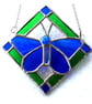 Butterfly Framed Stained Glass Suncatcher Blue Green Tile - Image 1