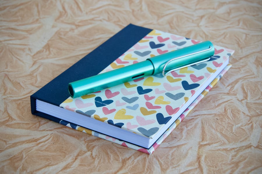 A6 Quarter-bound Lined Notebook with decorative heart cover