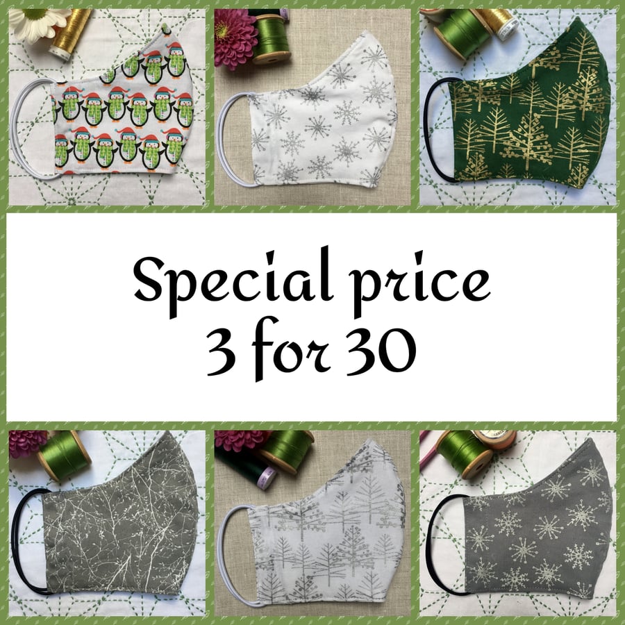 Sale Special Price 3 Reusable Cotton Christmas Masks Men and Women