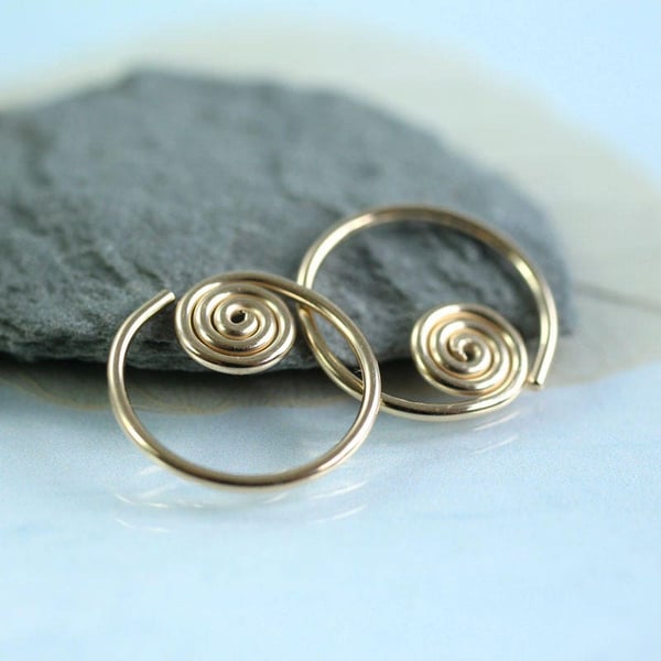 Spiral Sleeper Hoops - Celtic Earrings - 14k Gold Fill - 14 mm Diameter