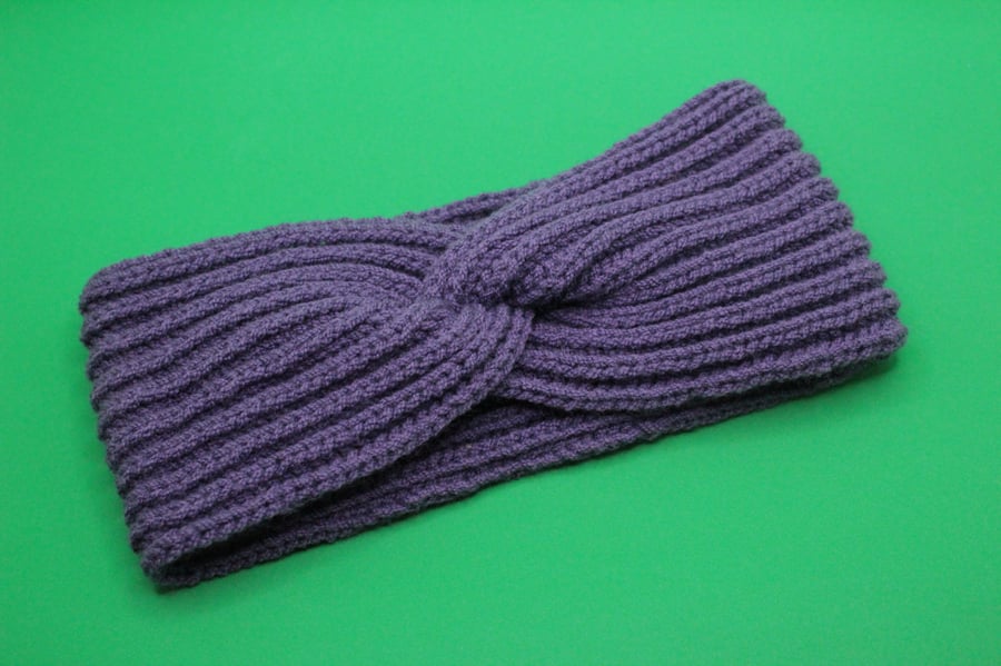 Purple Knitted Twisted Headband Ear Warmer