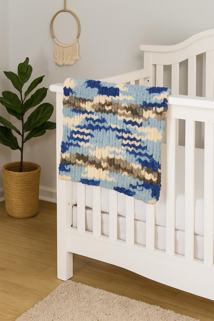 Blue and Grey Chunky Hand Knitted Baby Blanket