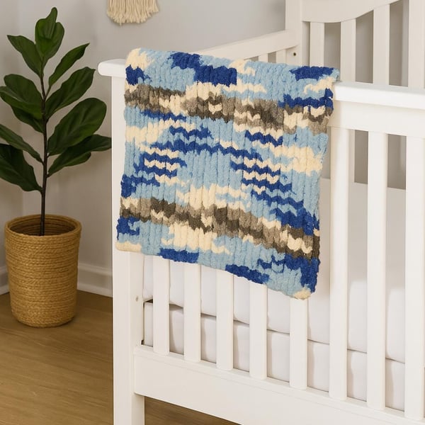 Blue and Grey Chunky Hand Knitted Baby Blanket
