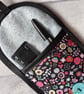 Pink, Grey, Duckegg Floral Print on Black Glasses Case, Phone Case Storage Pouch - Image 7