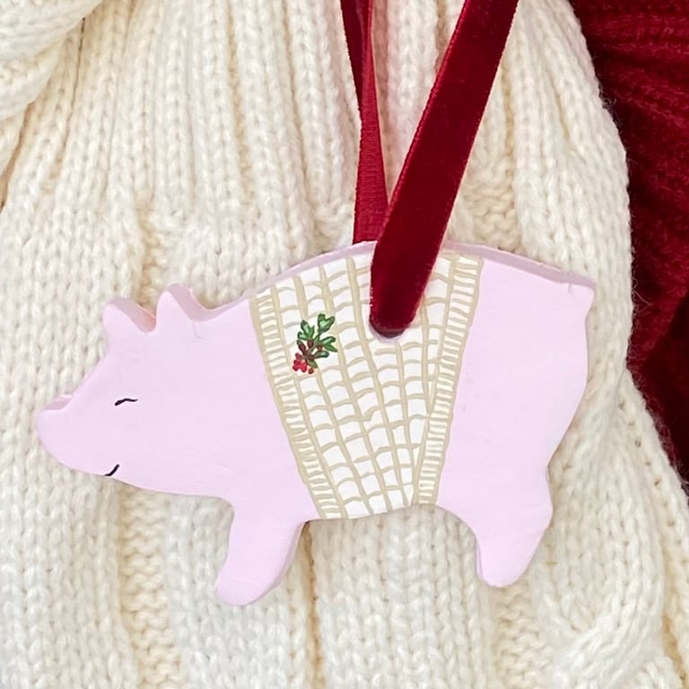 Cranberry, Pig in Blanket - hand painted hanging decoration (one)