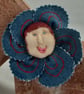 Flower Baby Brooch - Denim with Red Hair - Image 1
