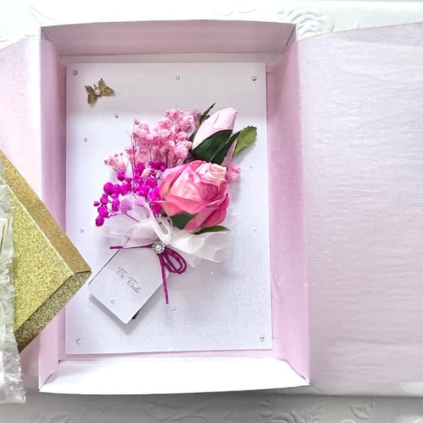 Handmade Personalised Dried Flower Birthday Card, 3D Bouquet C714