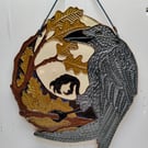 Crow wall art, decorative ceramic plaque