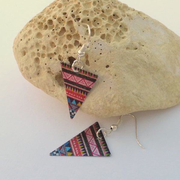 Triangle geometric aztec pattern dangle multicoloured simple earrings