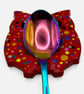 Red Owl Teaspoon Rest, Colourful Handmade Clay Spoon Holder - Image 3
