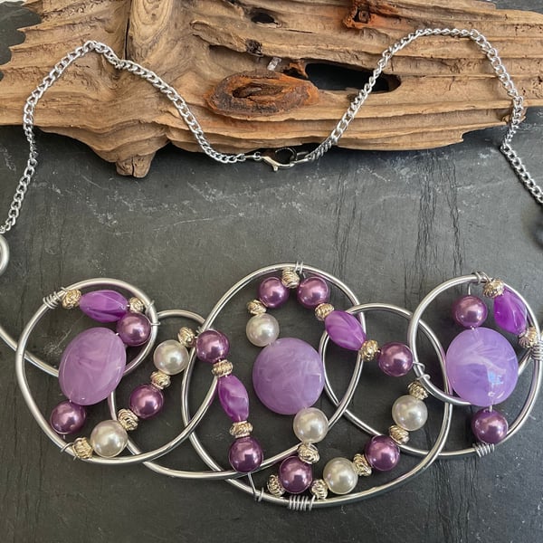 Beautiful unique Pink and Purple Statement Necklace. 