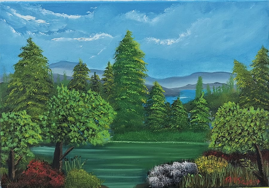 Lanscape, Oil on Stretched Canvas, "Mindful Stroll" Wall Art, Made in Scotland, 