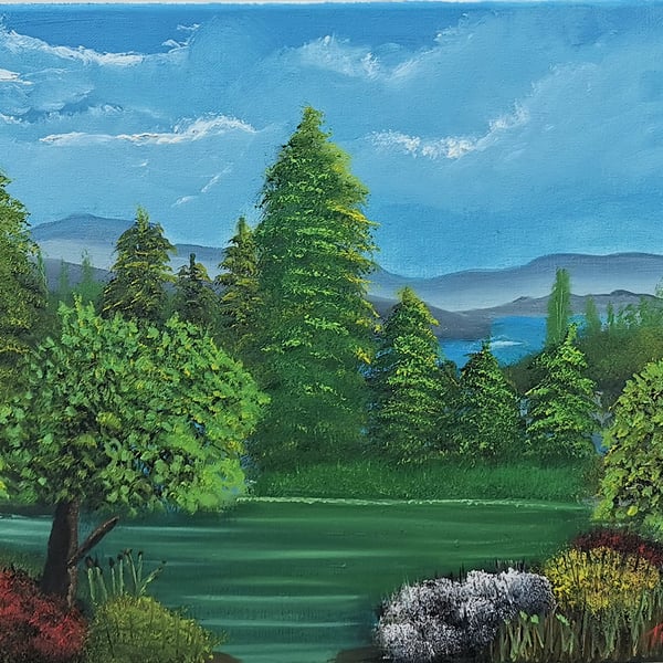 Lanscape, Oil on Stretched Canvas, "Mindful Stroll" Wall Art, Made in Scotland, 