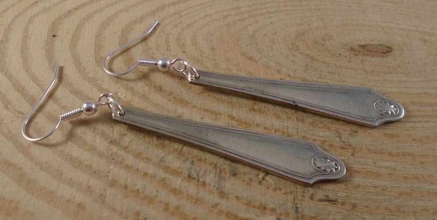 Upcycled Silver Plated Sunflower Sugar Tong Handle Earrings SPE052111