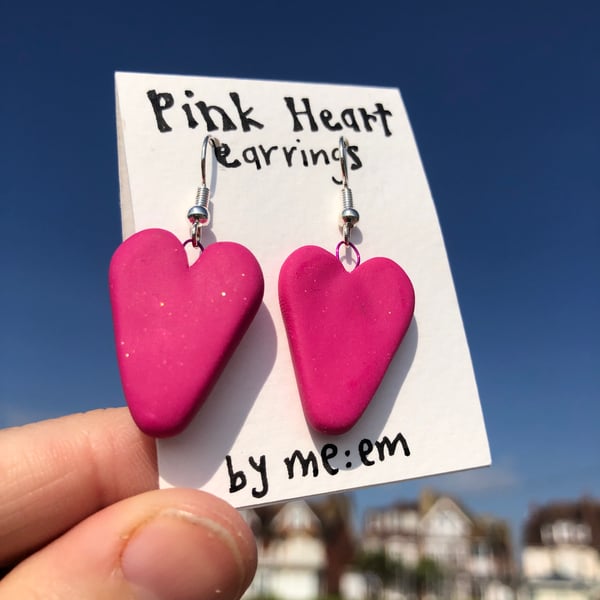 Pink Sparkle Heart Earrings
