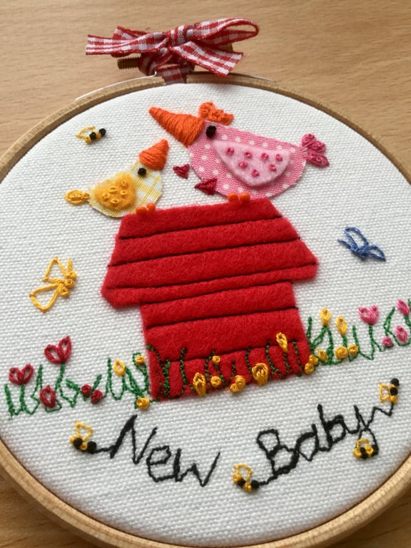 Embroidered hoop art "New Baby"