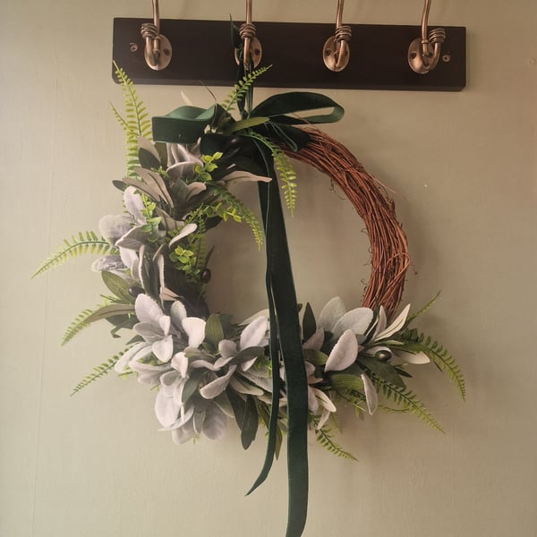 Green and Velvet Wreath , Year Round Door Decor