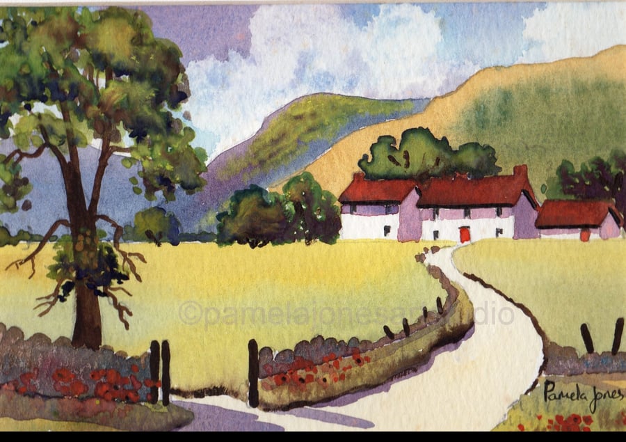 Welsh Hillside Cottage, Original Watercolour, in 9 x 7 " Mount, Great Gift Idea