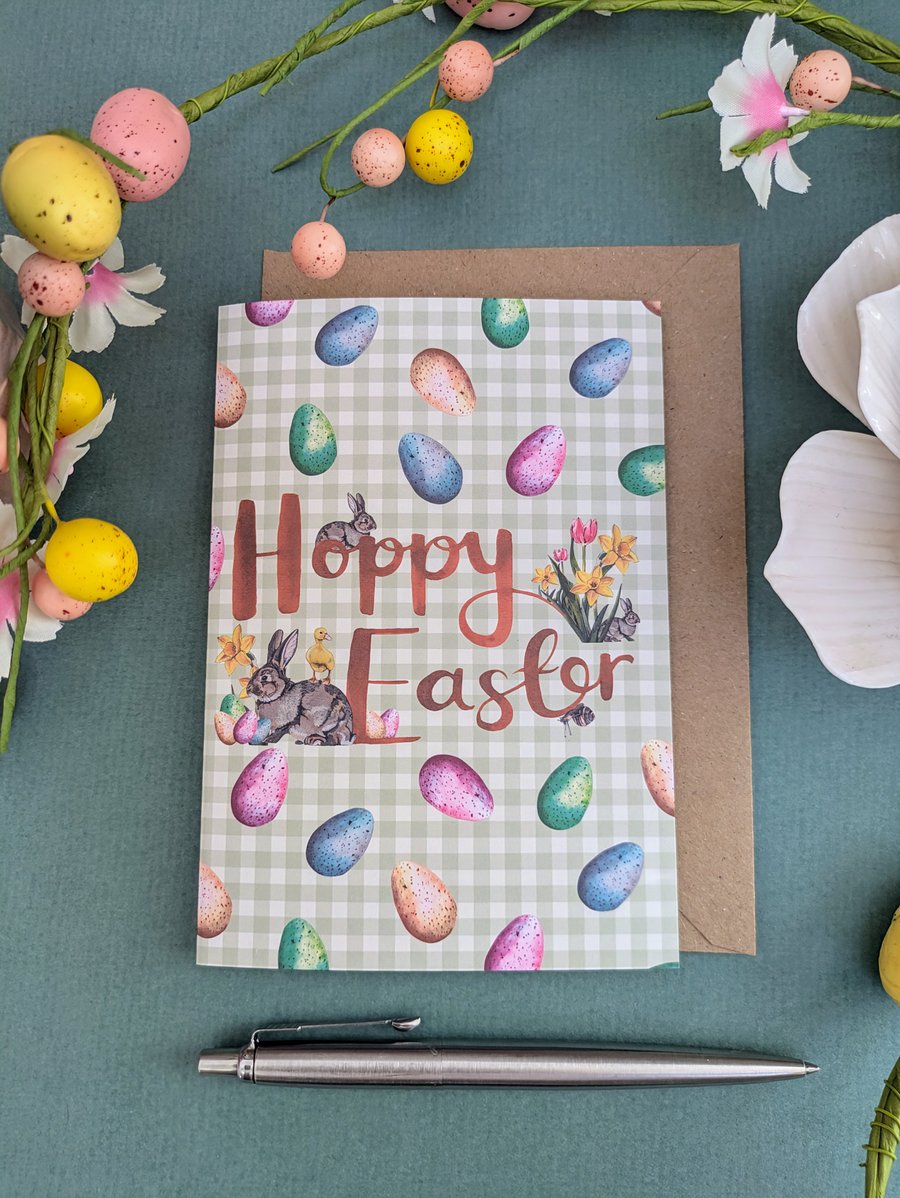 Beautiful Easter Card Handpainted Design Countryside Theme Daffodil Greeting