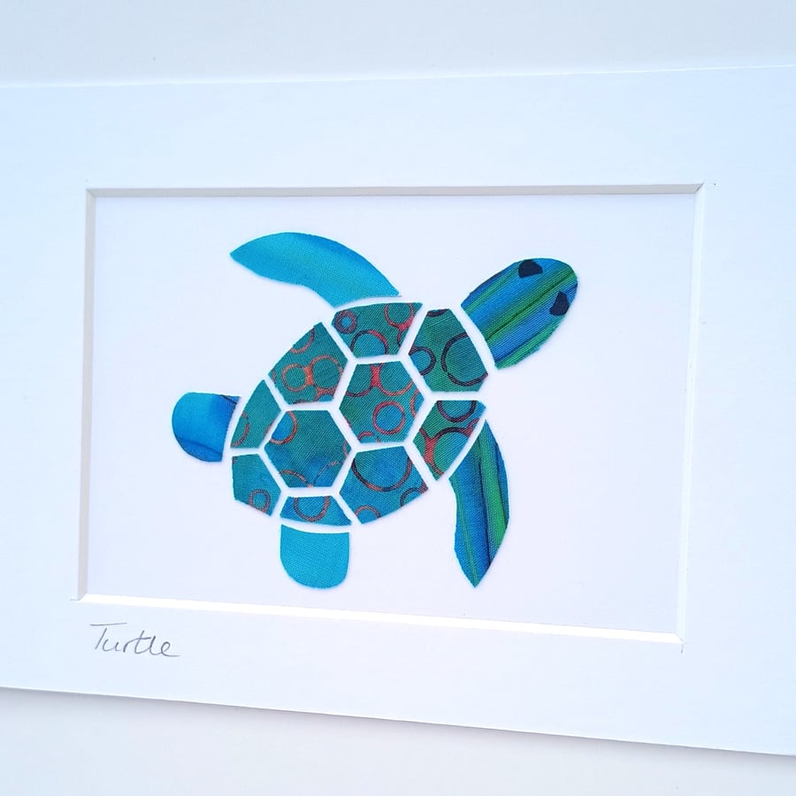 Multicoloured batik 'Turtle' fabric picture - 7x5 inches including mount