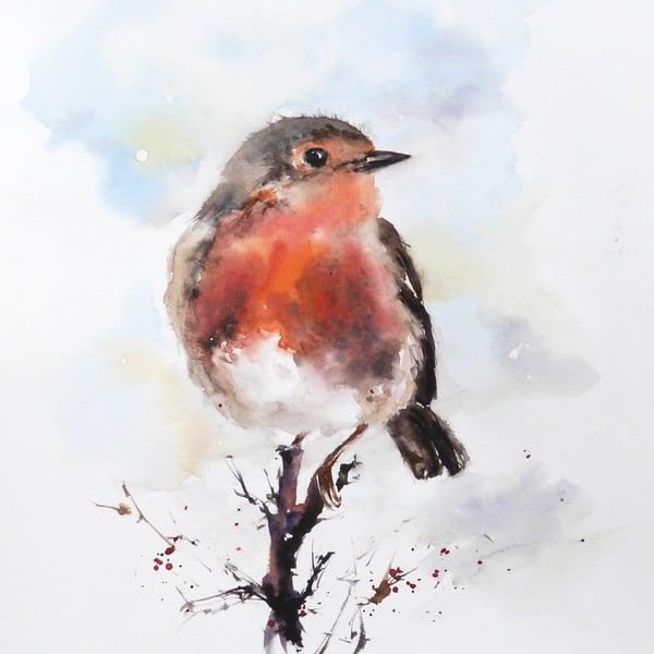 A Winter Robin, Original Watercolour Painting.