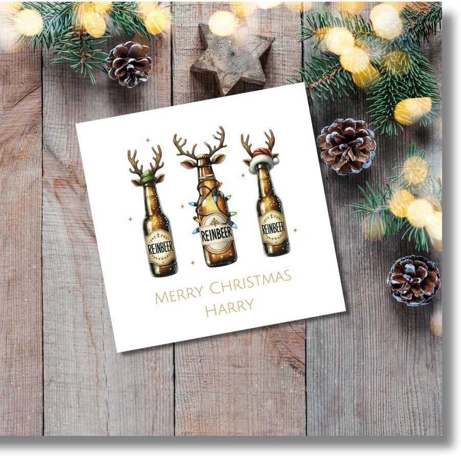 Bottle beer Christmas Card - Reinbeer Funny Christmas Card