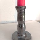 Handmade Pottery Candlestick: Gun metal Lustre Ceramic, Medium Size