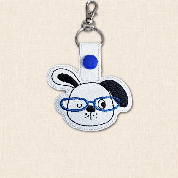 Kawaii Puppy Keyring - Embroidered Animal Bag Charm with Glasses