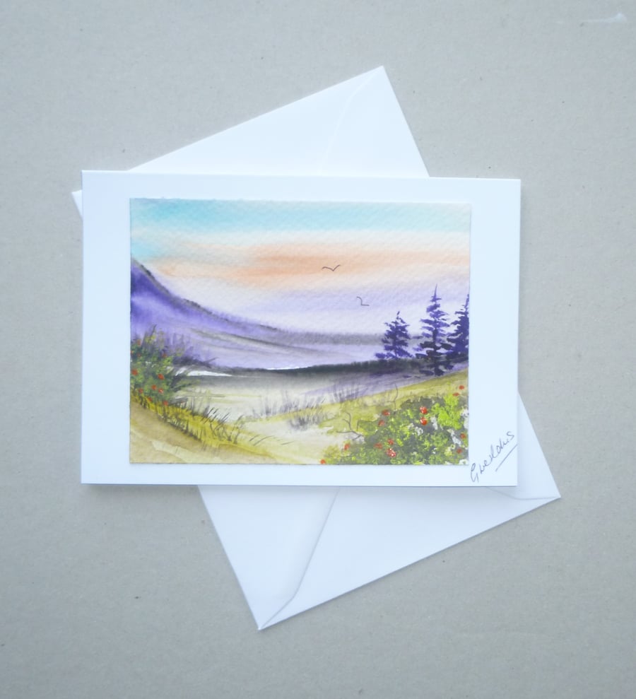 original art hand painted watercolour landscape greetings card ( ref FA 346 S6 )