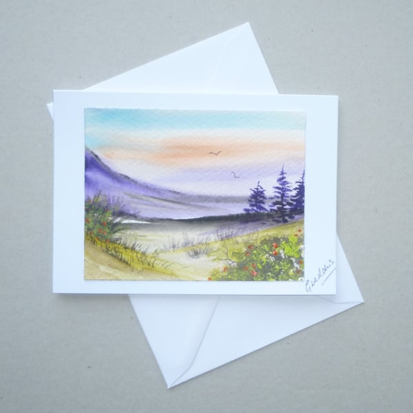 original art hand painted watercolour landscape greetings card ( ref FA 346 S6 )