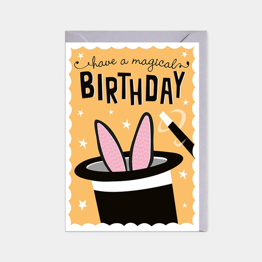 Kids birthday card - magical  birthday card - cute animal card - bunny - magic