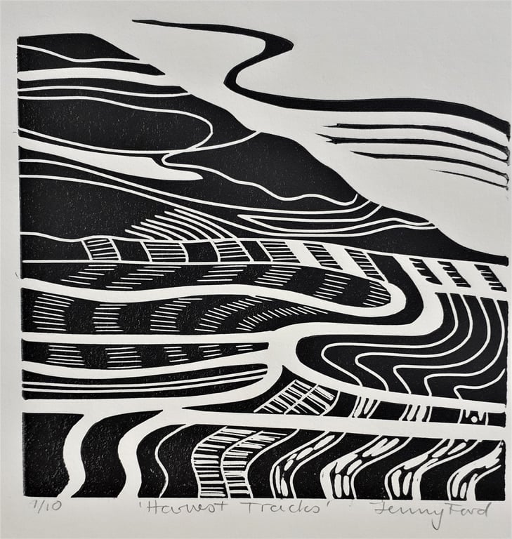 `Harvest Tracks`- original linocut.