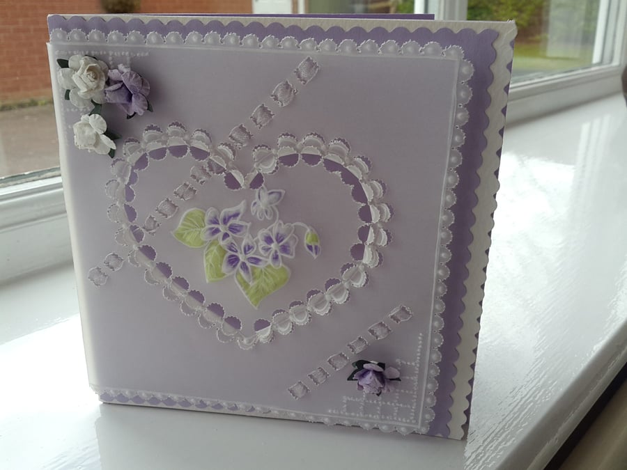 Romantic violet heart parchment card