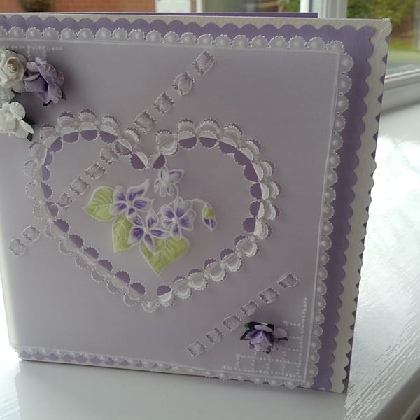 Romantic violet heart parchment card