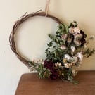 Dried Flower and Foliage Wreath Decoration. 13cm Wide.