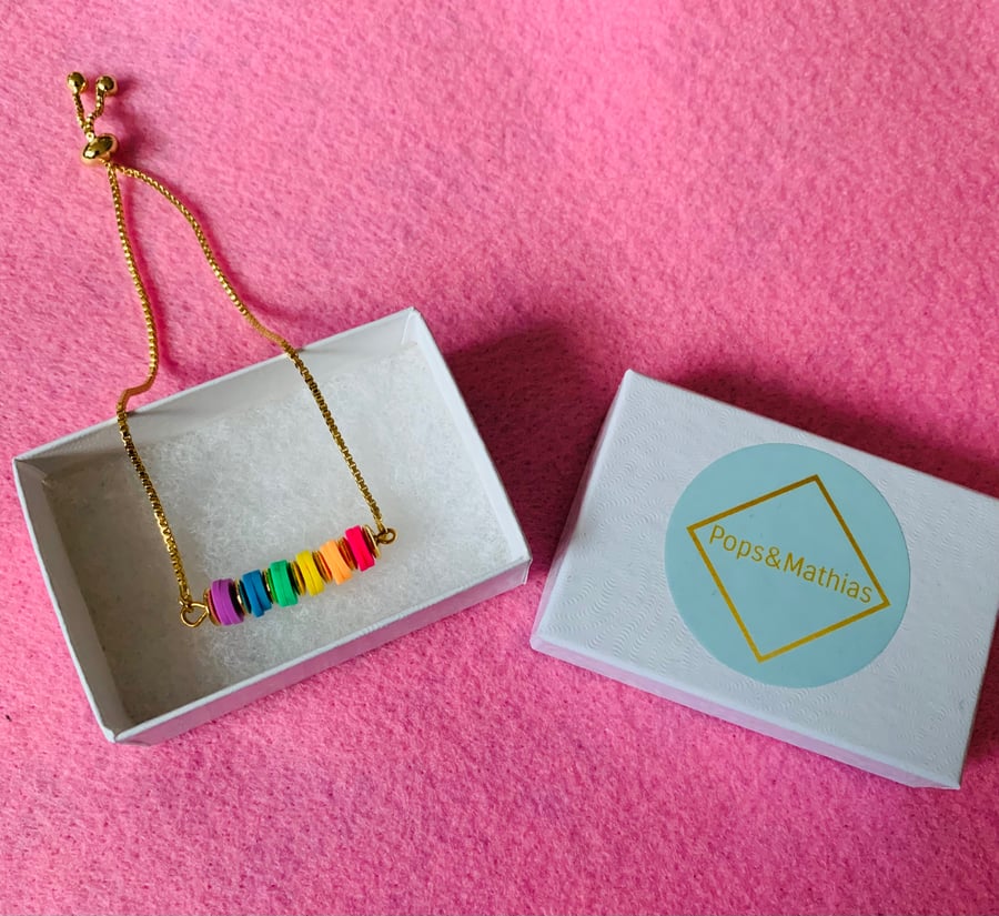 PRIDE Rainbow Adjustable Gold Slider Bracelet