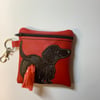 Lovely  Dachshund  Embroidered Red faux leather dog poo bag ,dog walking,