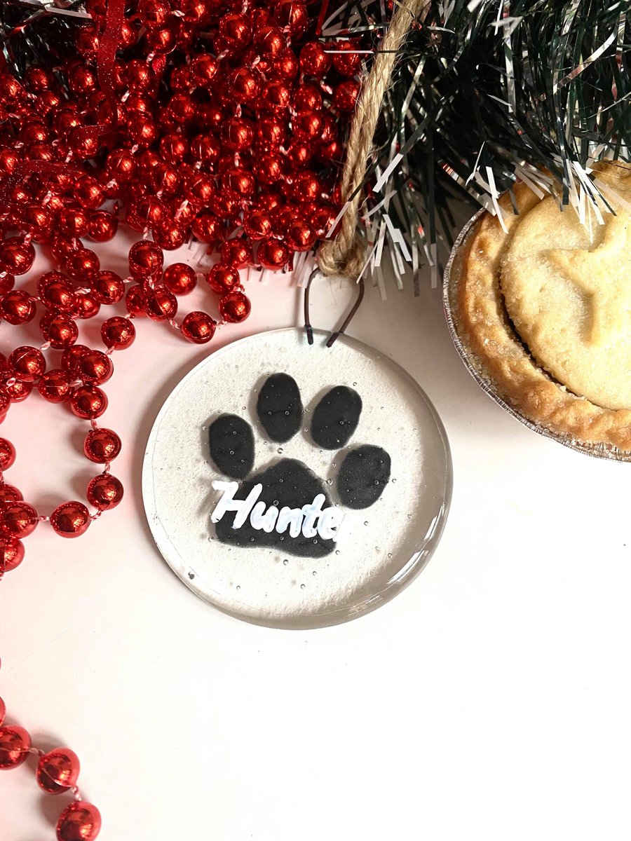 Image of Fused Glass Personalised Dog Cat Bauble Hanging Decoration