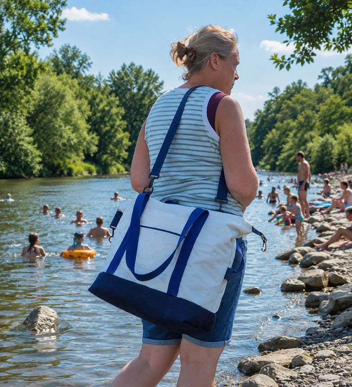 Navy Upcycled Sailcloth Travel Bag - Large Weekender zipped Tote with Canvasbase