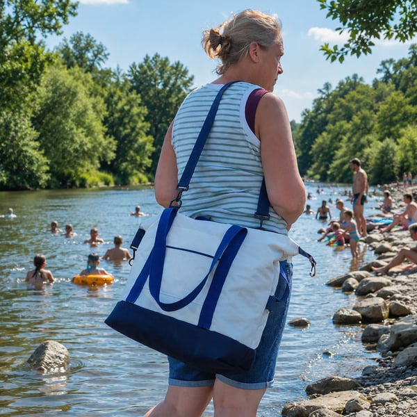 Navy Upcycled Sailcloth Travel Bag - Large Weekender zipped Tote with Canvasbase